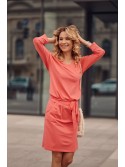 Korallenrotes Kleid, an der Taille gebunden 9729 – Online-Shop – Boutique